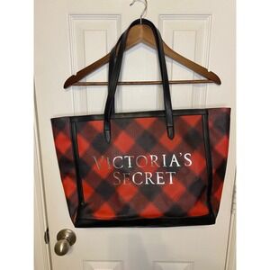 Victoria's Secret Tote Bag Red‎ Black Buffalo Plaid Large Shoulder Bag